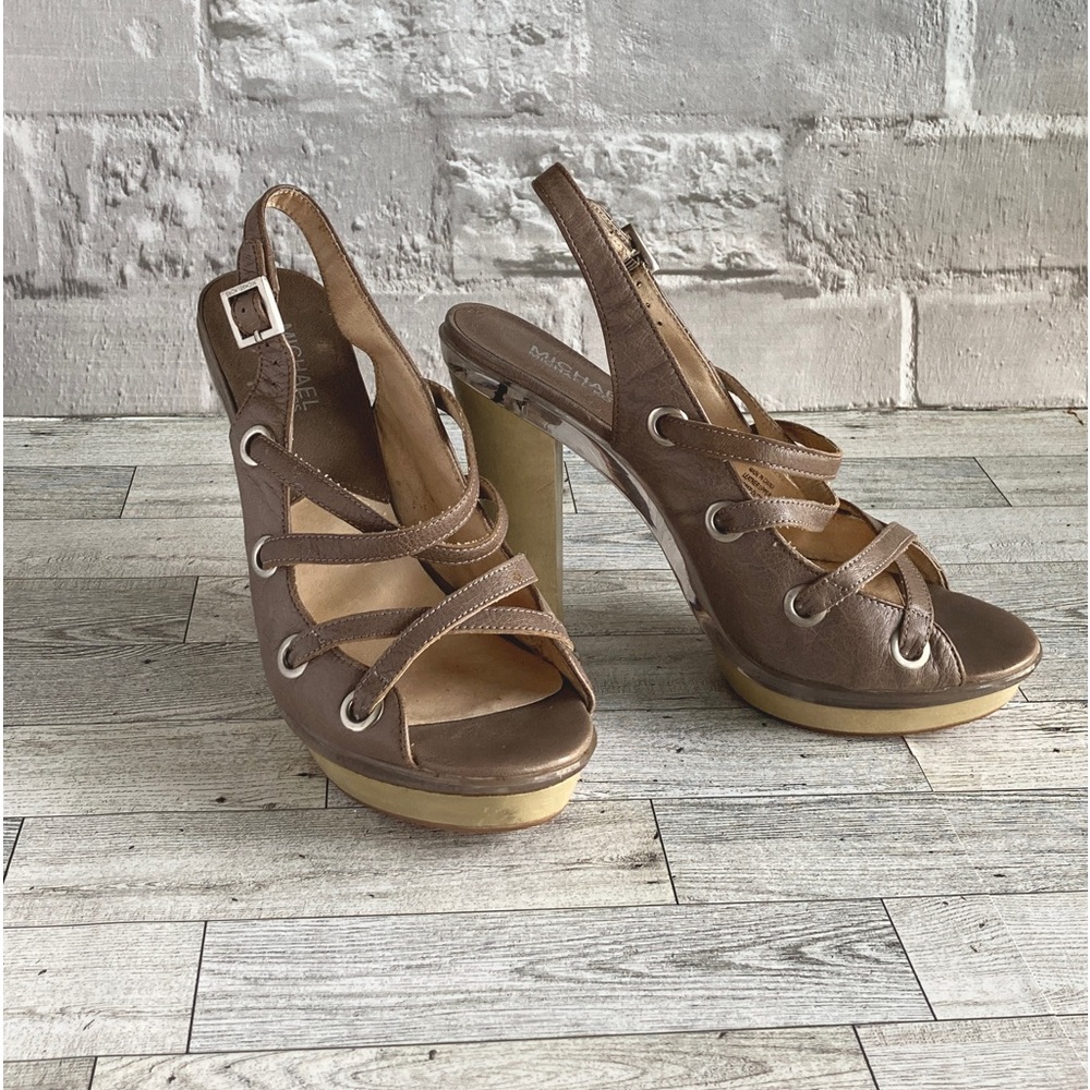 Michael Kors Women's Slip On High Heel Slide Sandals high heel leather top, 9M